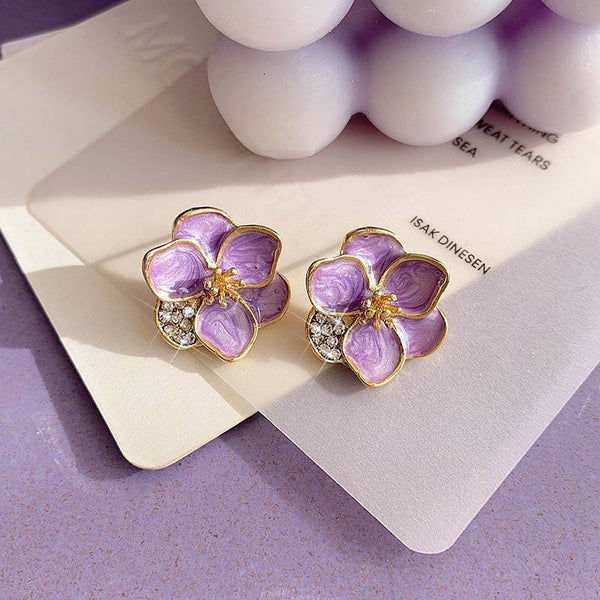 Purple Sweet Flower Design Stud Earrings