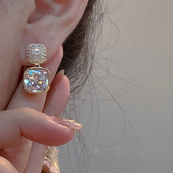 Square Rhinestone Drop Earrings