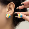 Colorful Geometric Square Stud