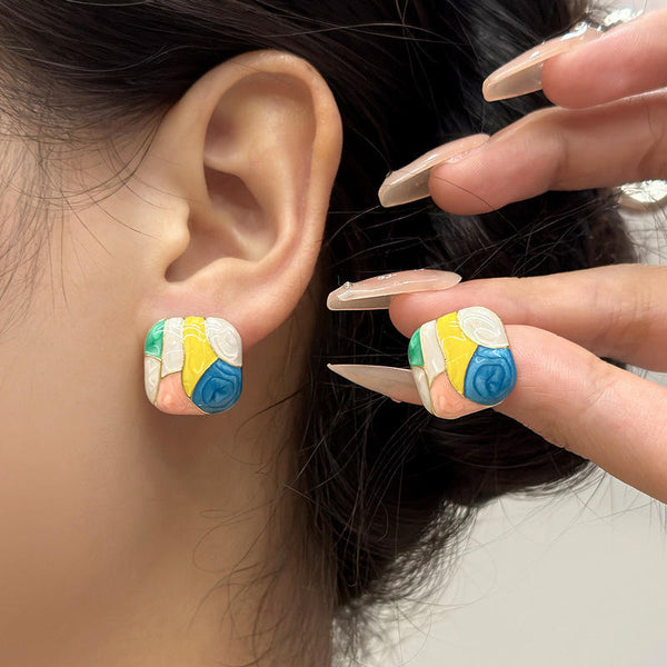 Colorful Geometric Square Stud