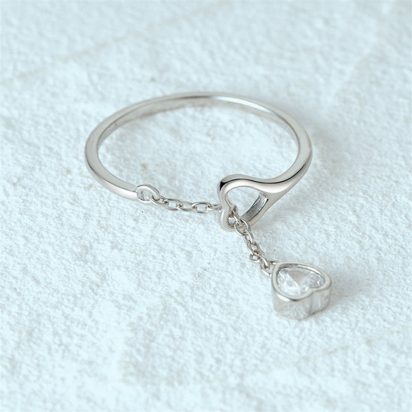 Silver Heart Drop Ring
