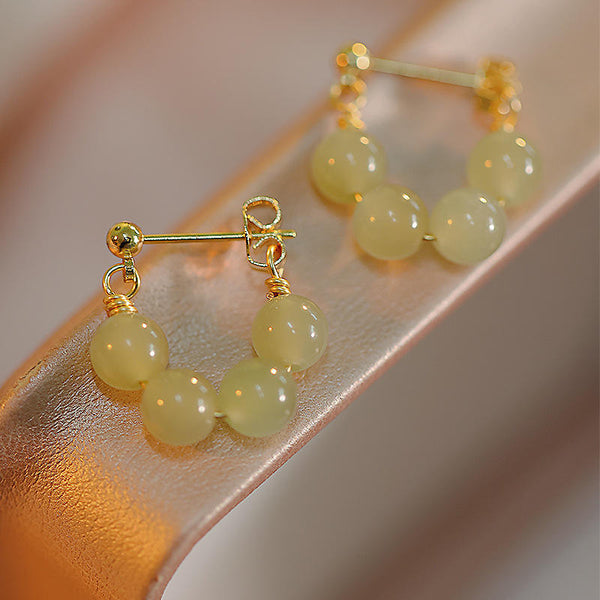 Gold Plated Green Beaded Hoop Earring