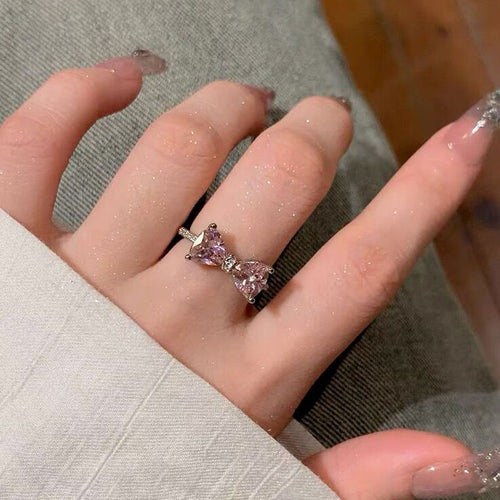 Pink Zircon Bow Ring - Fashionable and Adjustable Jewelry
