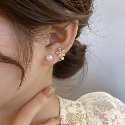 Gold Floral Pearl Earrings