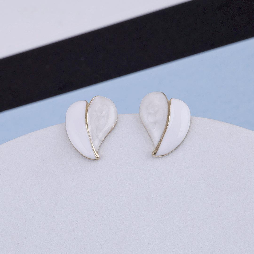 White Enamel Heart Stud Earrings