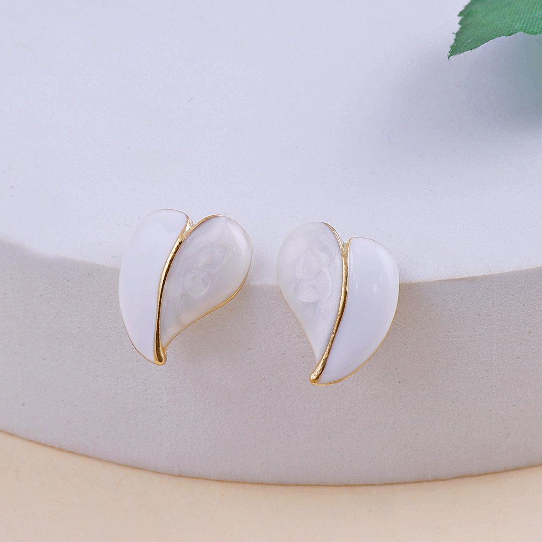 White Enamel Heart Stud Earrings