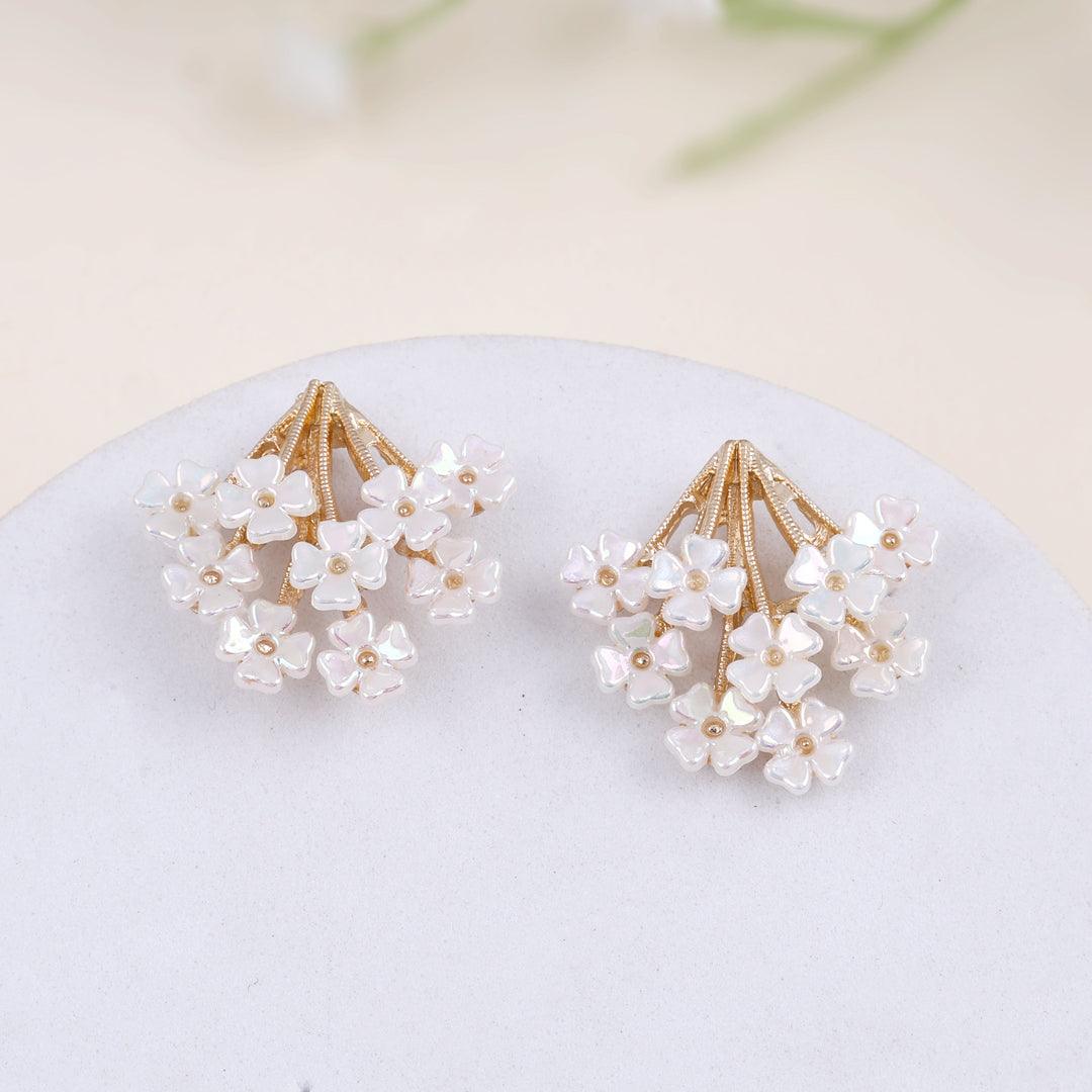 White Floral Cluster Earrings