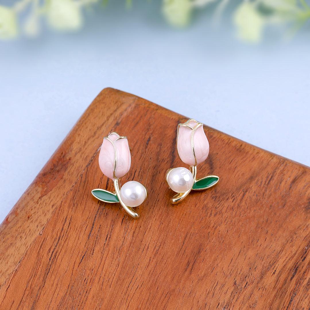 Rosebud Pearl Stud Earrings