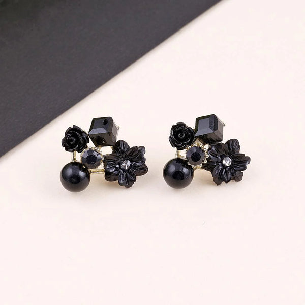 Black Flower Collage Earring