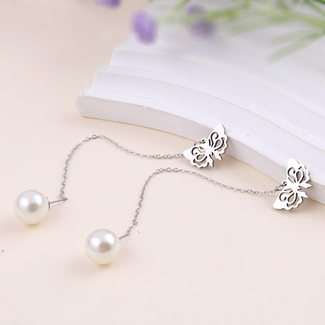 Butterfly Pearl Drop Earrings