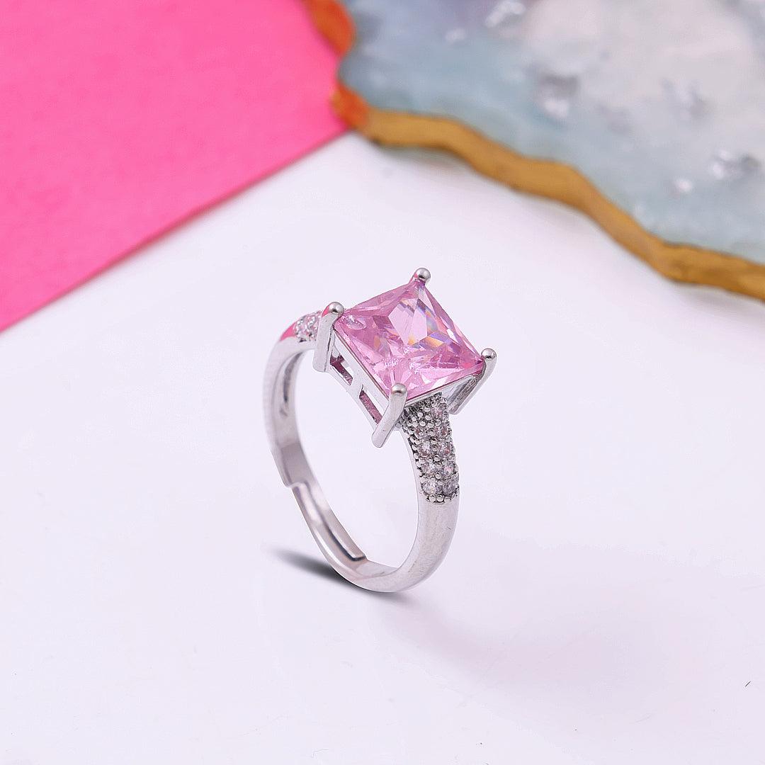 Pink crystal silver plated ring