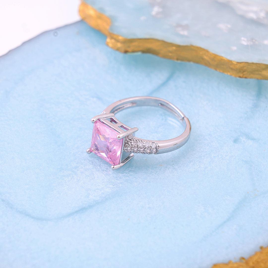 Pink crystal silver plated ring