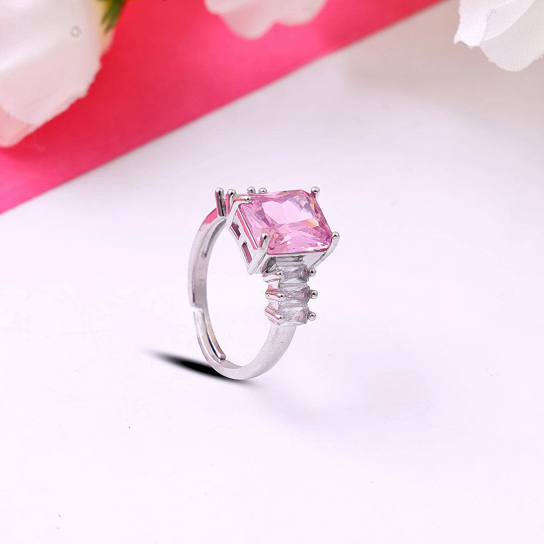 Pink Diamond Silver Round Rings