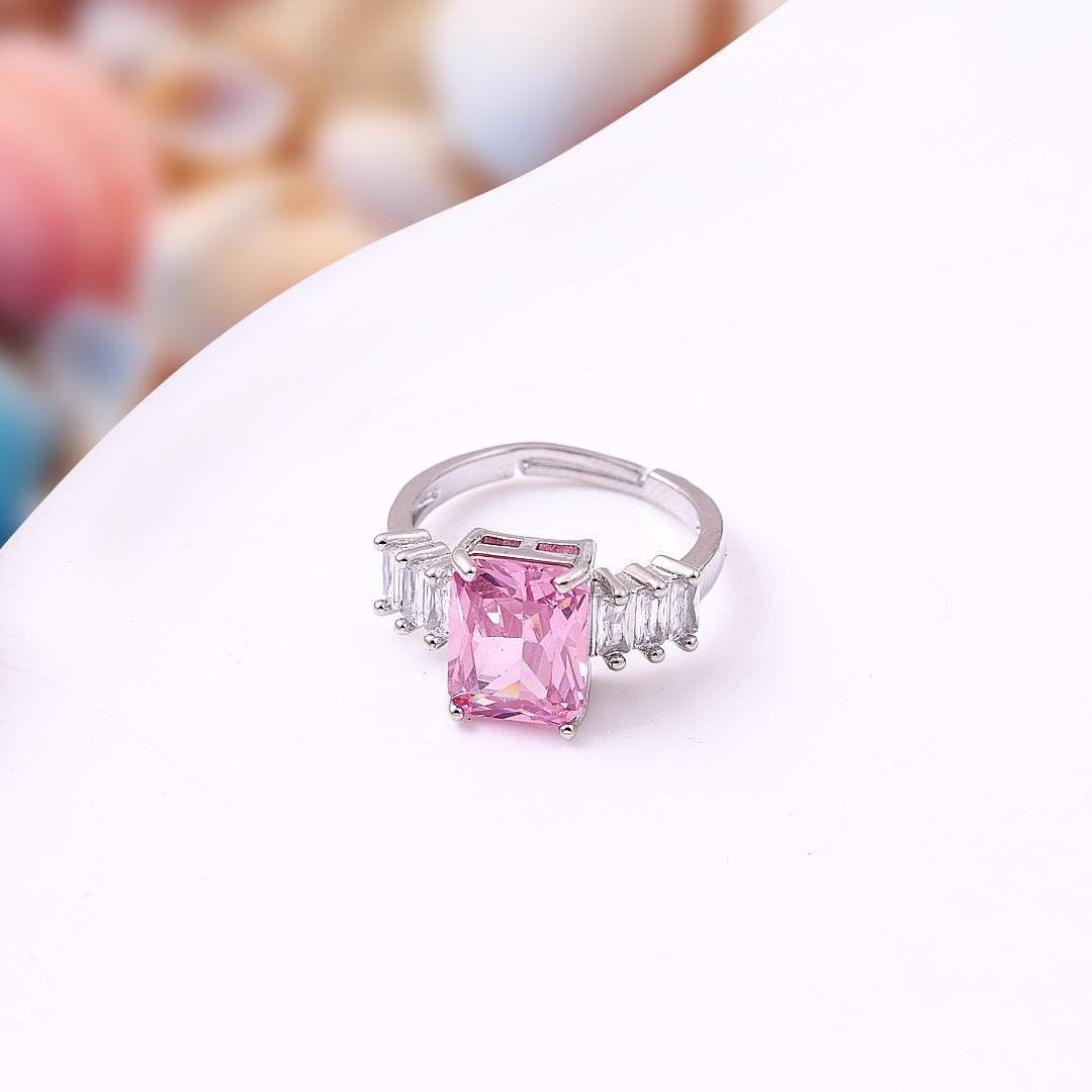 Pink Diamond Silver Round Rings