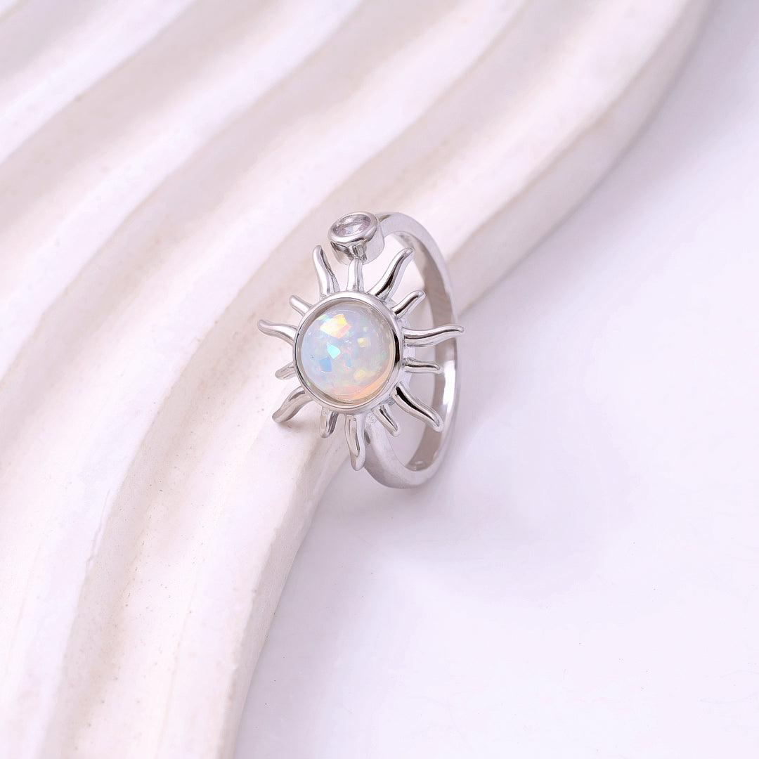 Opal sun diamond ring