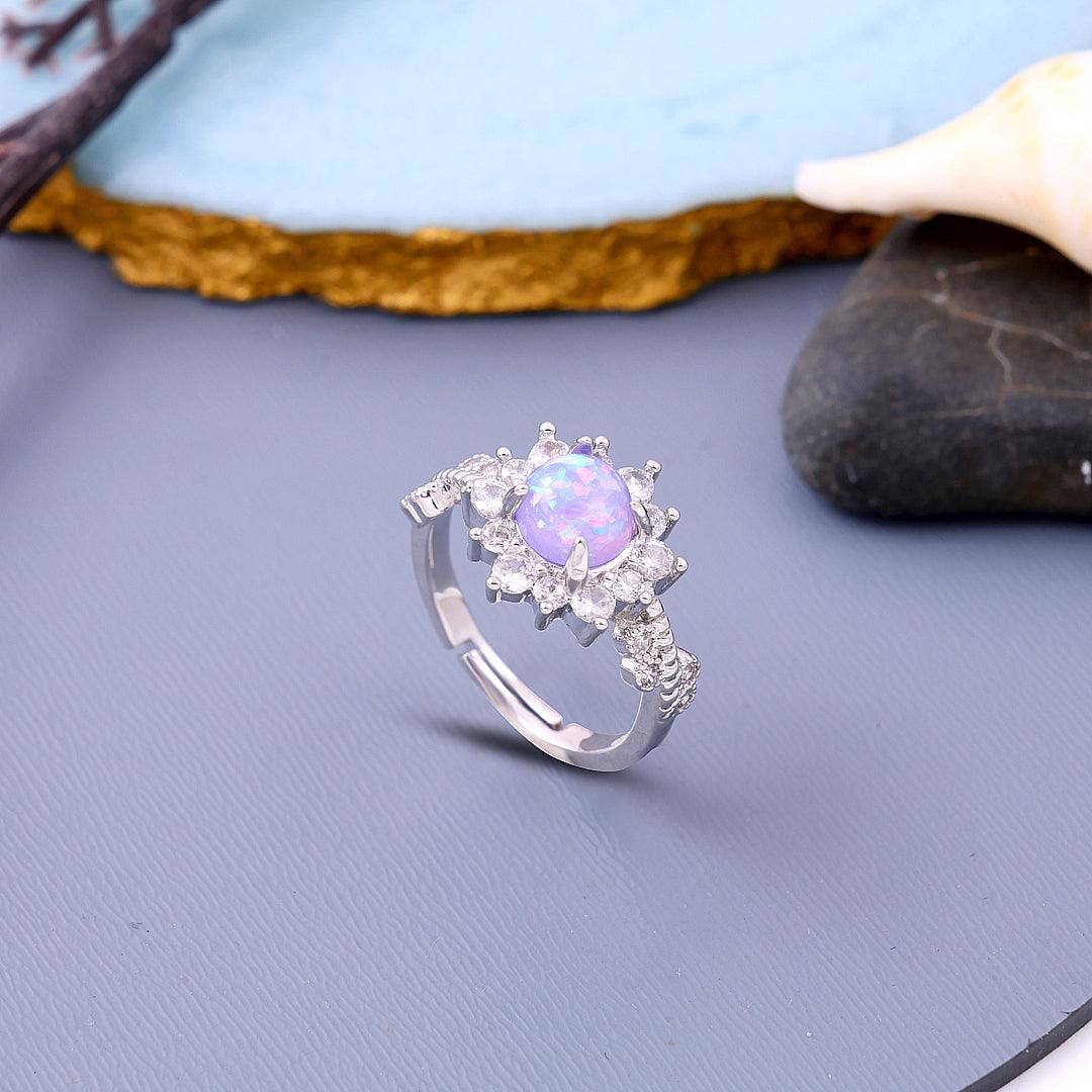 Cute Female Blue White Opal Ring