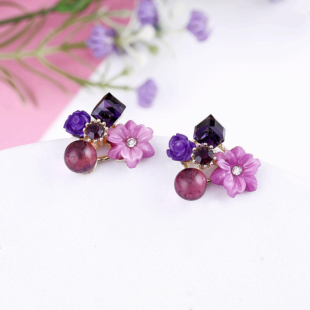 Floral Gemstone Stud Earrings