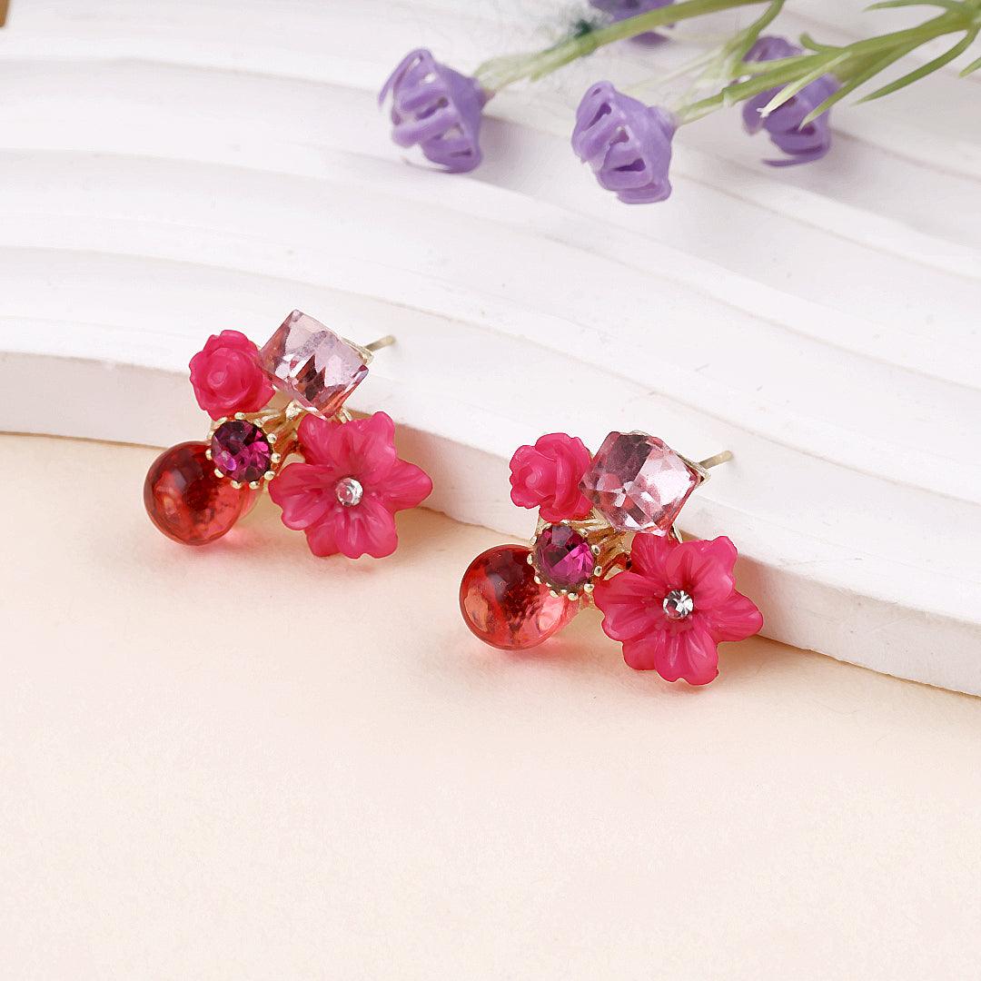 Floral Gemstone Stud Earrings