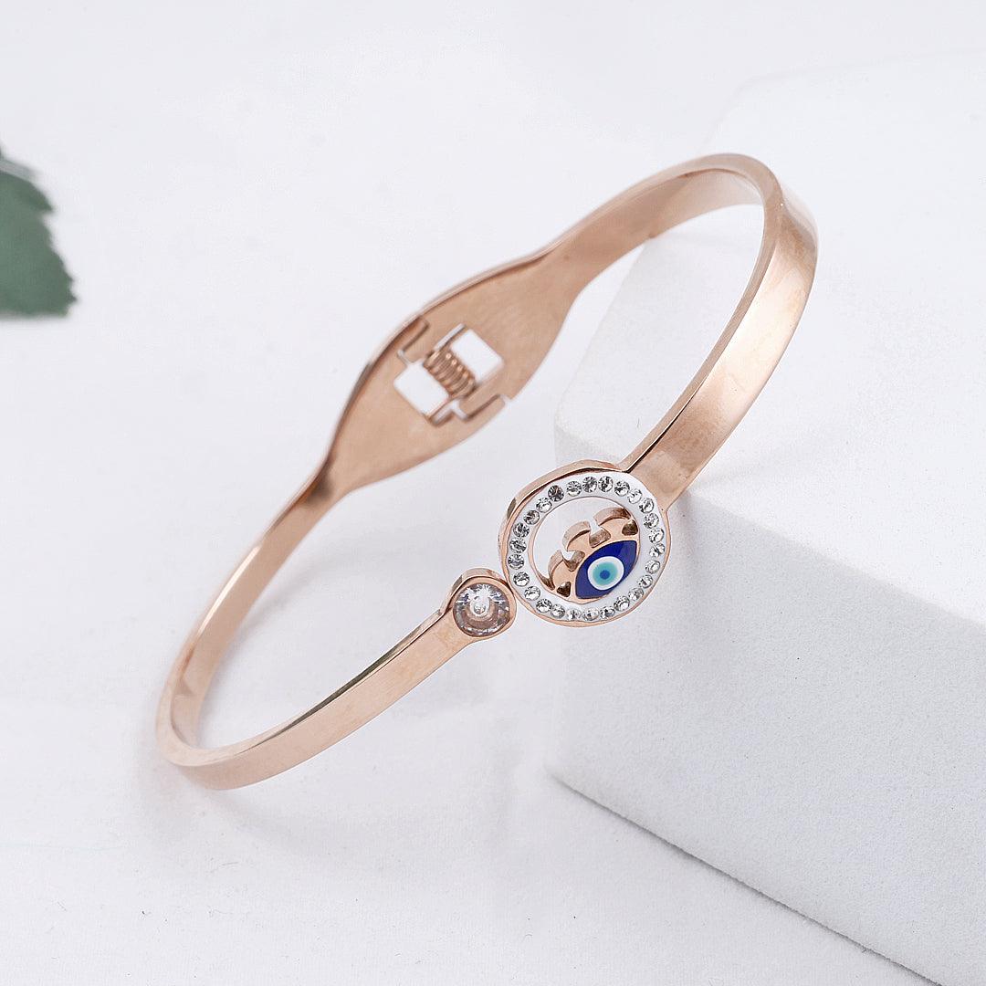 Rose Gold Evil Eye Bangle Bracelet