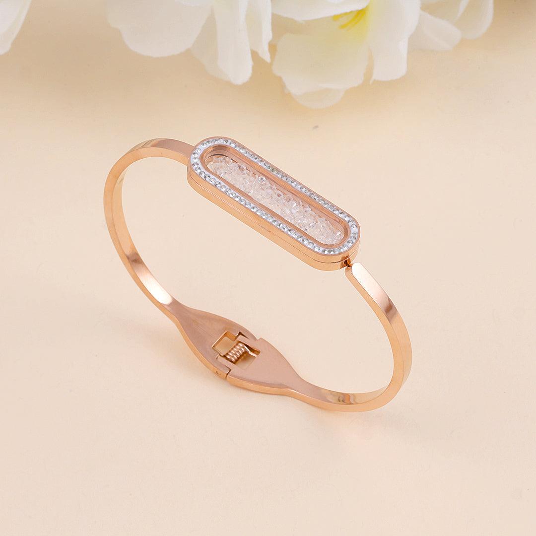 Rose Gold Plated Bracelet with Crystal-Embellished Oval Accent