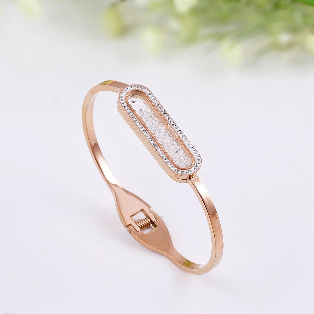 Rose Gold Plated Bracelet with Crystal-Embellished Oval Accent