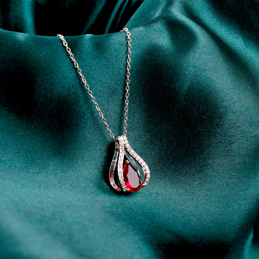 Ruby Silver Pendants Necklace Diamond