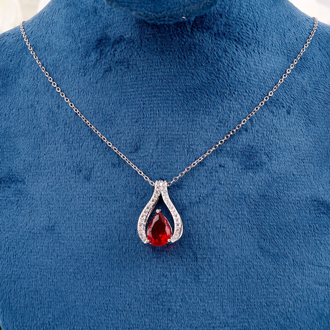 Ruby Silver Pendants Necklace Diamond