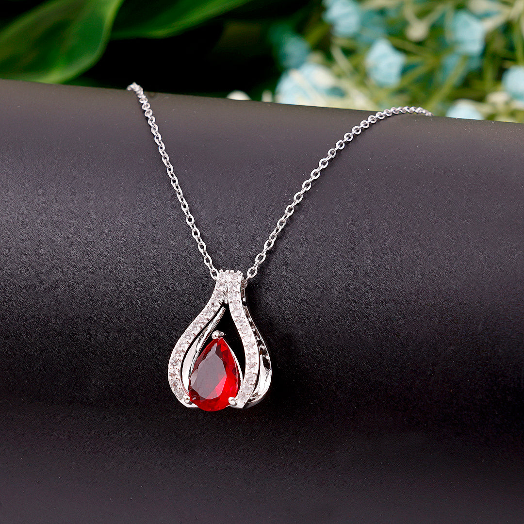 Ruby Silver Pendants Necklace Diamond