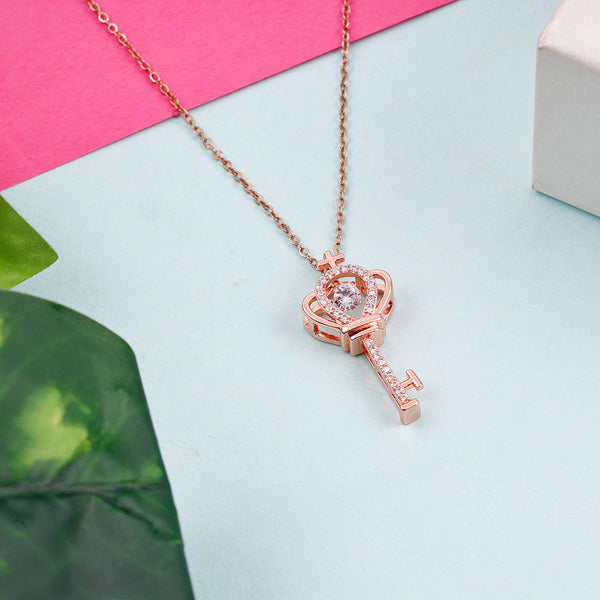 Zircon Key Rose Gold Necklace