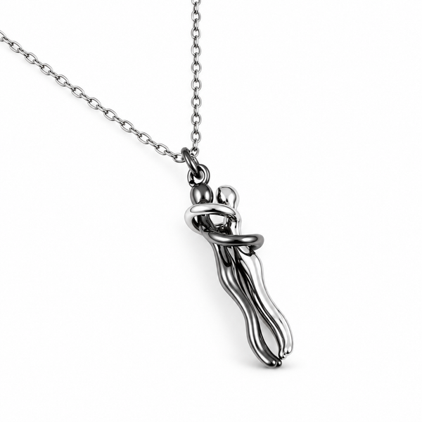 Couple Hug Necklace Black & Silver