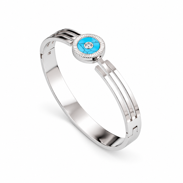 Cubic Zirconia Silver Plated Kada Bracelet