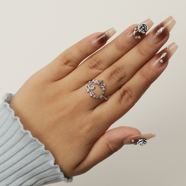 Butterfly and Stone Silver Ring