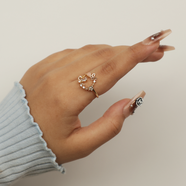 Butterfly and Stone Golden Ring