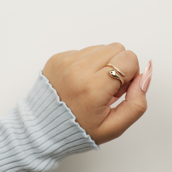 Golden Rhinestone Snake Ring
