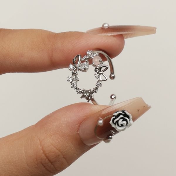 Butterfly and Stone Silver Ring
