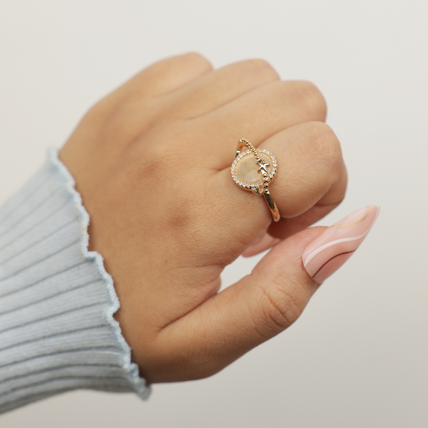 Trendy Golden Star & Moonstone Adjustable Ring for Women