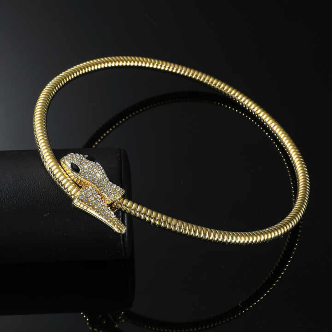 Cubic Zircon Studed Gold Flexible Choker Necklace