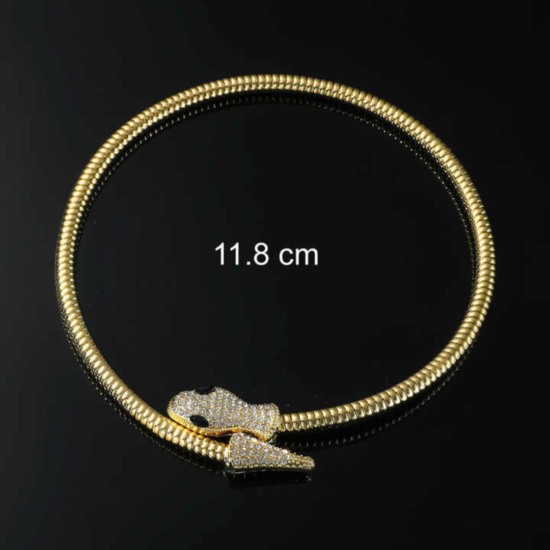 Cubic Zircon Studed Gold Flexible Choker Necklace