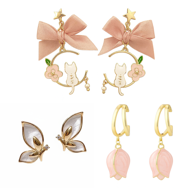 Pack Of 3 Pink Bow Earring