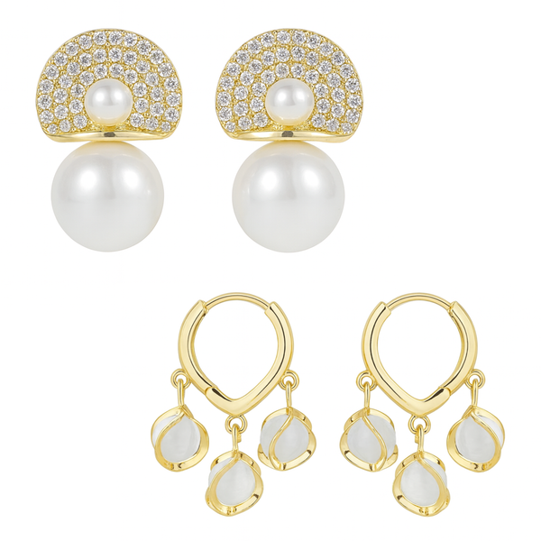 Pack Of 2 Golden Pearl Hoop Earring