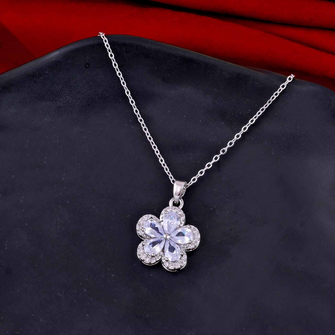 Zircon Flower Pendant Necklace