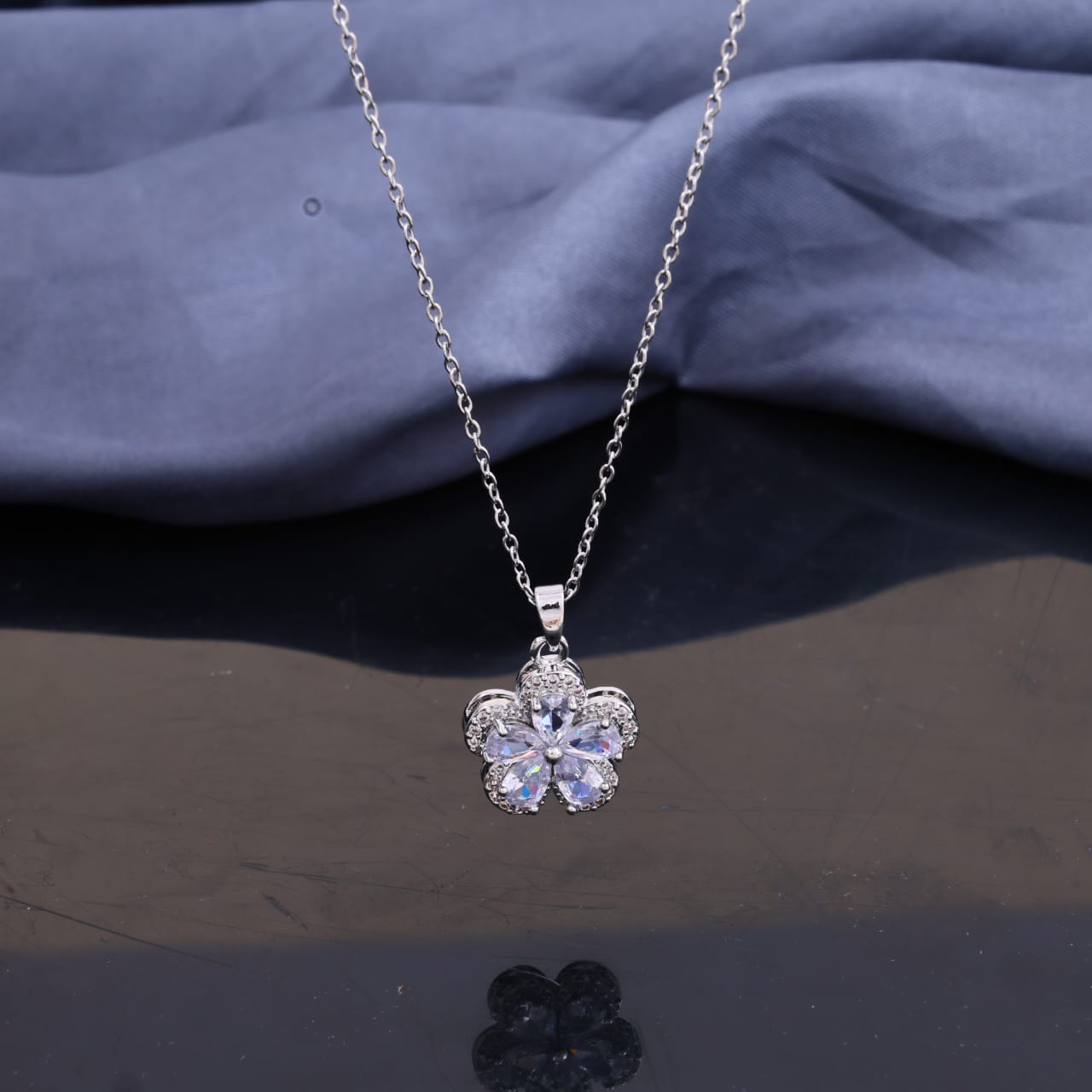 Zircon Flower Pendant Necklace