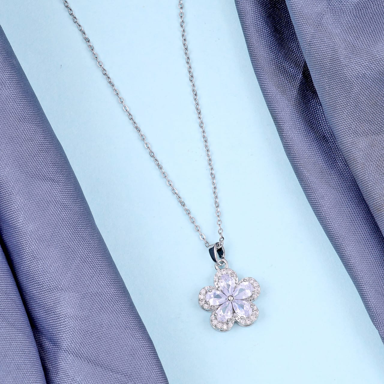 Zircon Flower Pendant Necklace