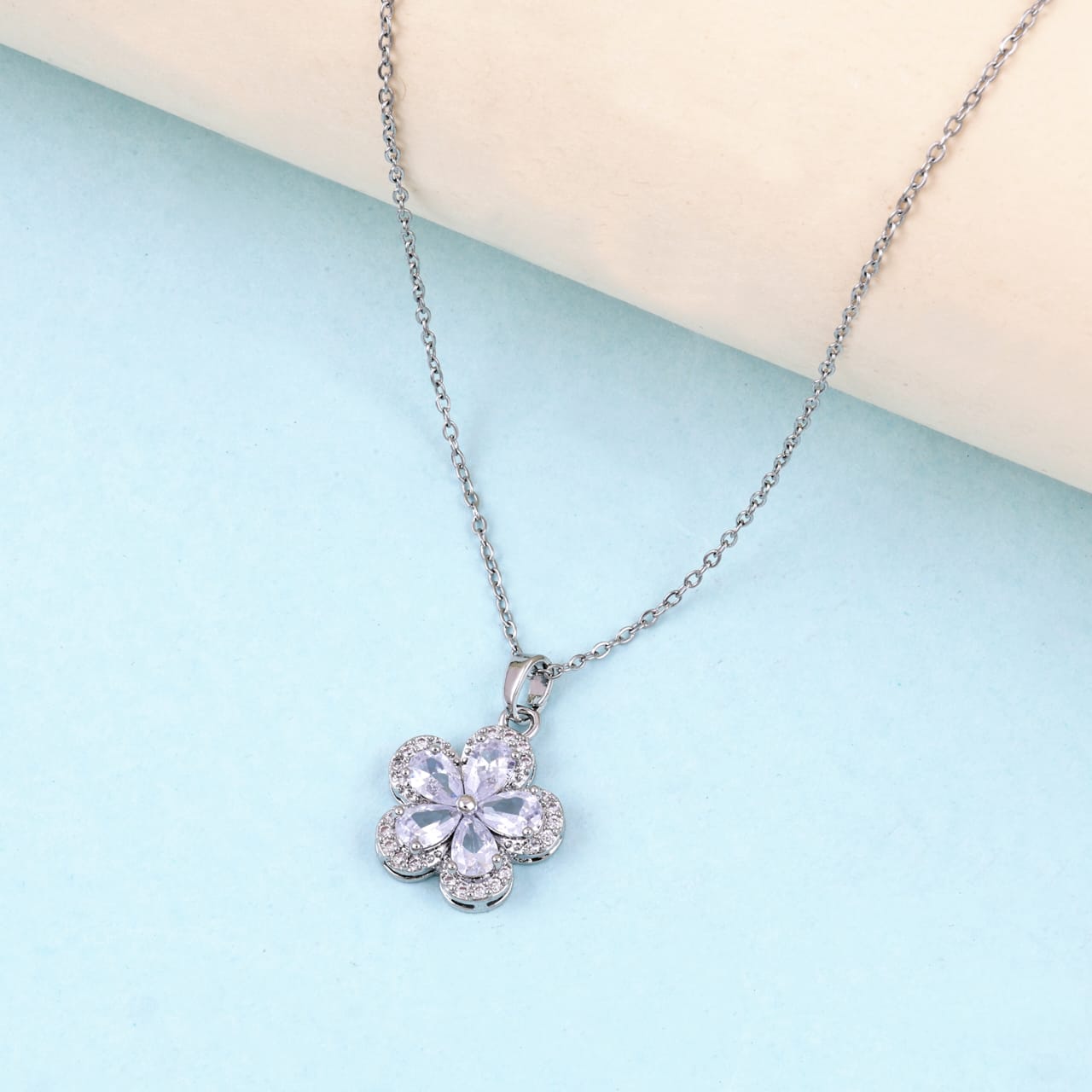 Zircon Flower Pendant Necklace