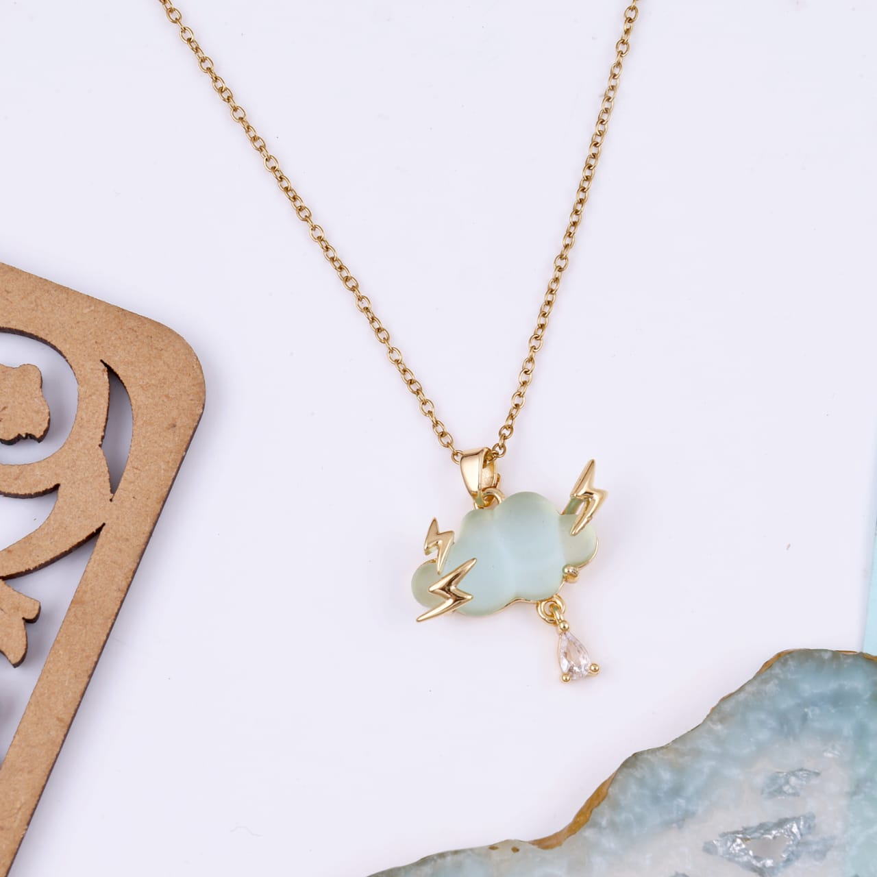 Gold Plated Lighting Cloud Pendant Necklace