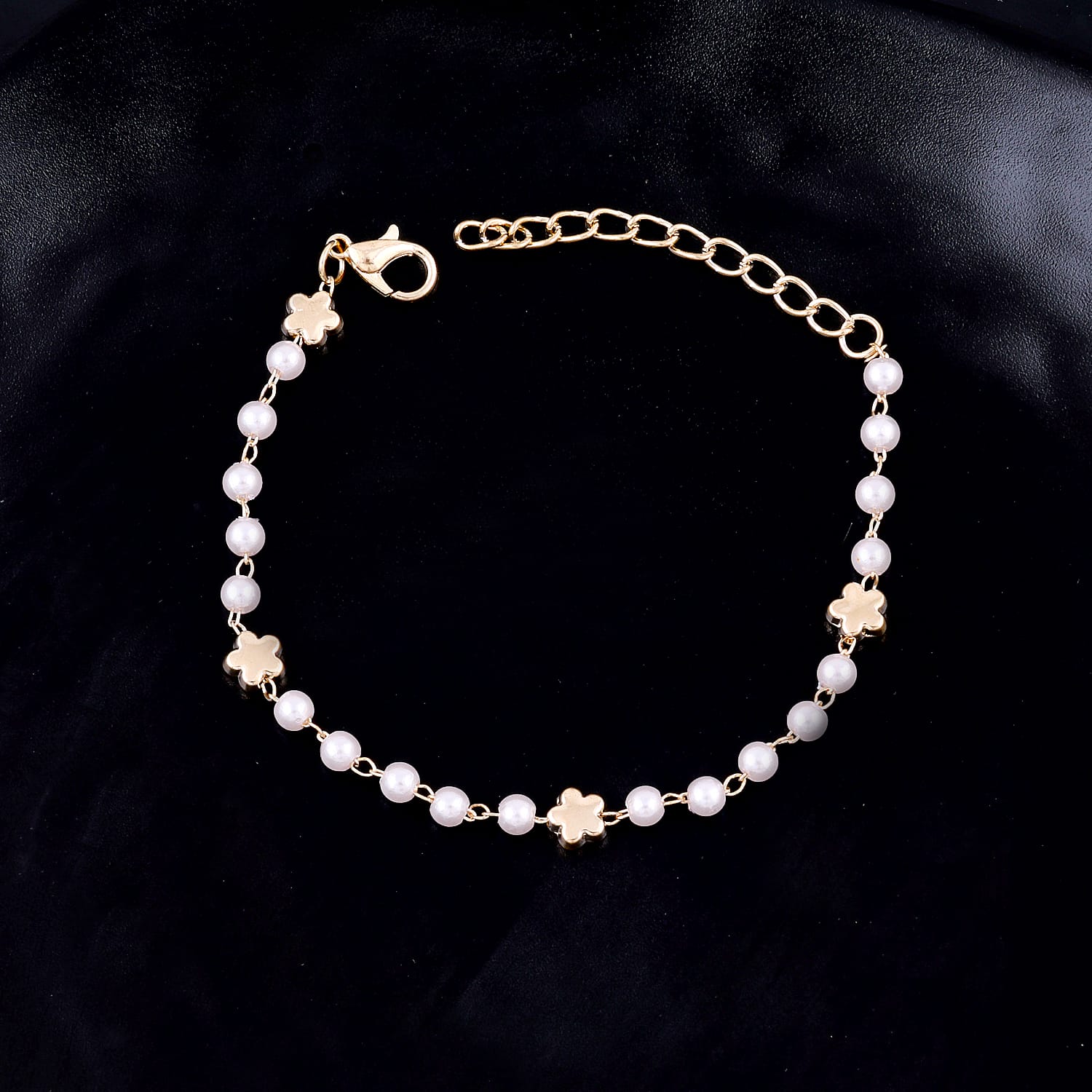 Gold Plated Tiny Pearl Flower Chain Bracelet