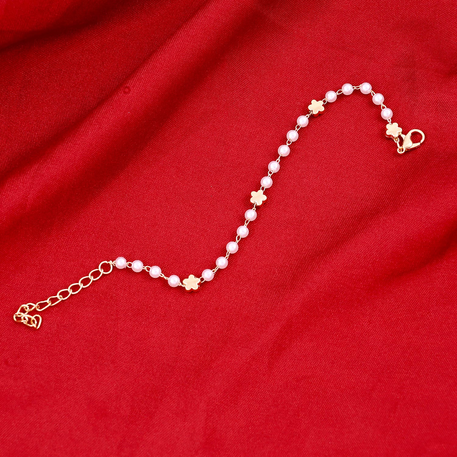 Gold Plated Tiny Pearl Flower Chain Bracelet