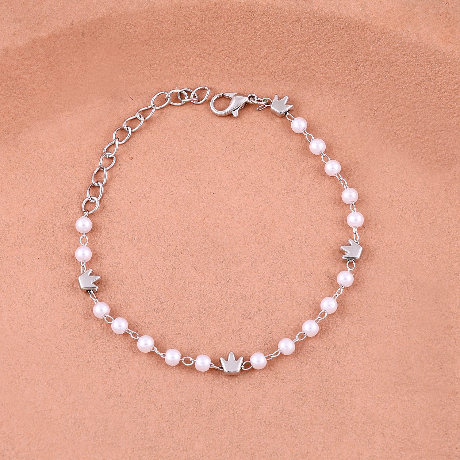 Silver Plated Tiny Crown Pearl Bracelet