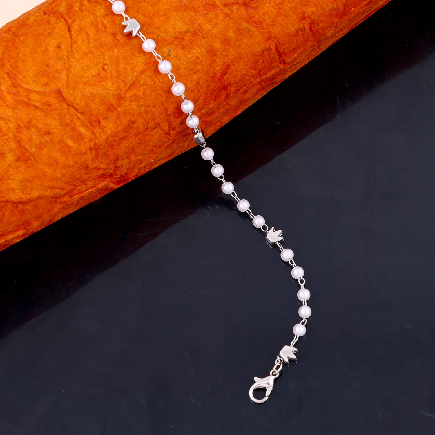 Silver Plated Tiny Crown Pearl Bracelet