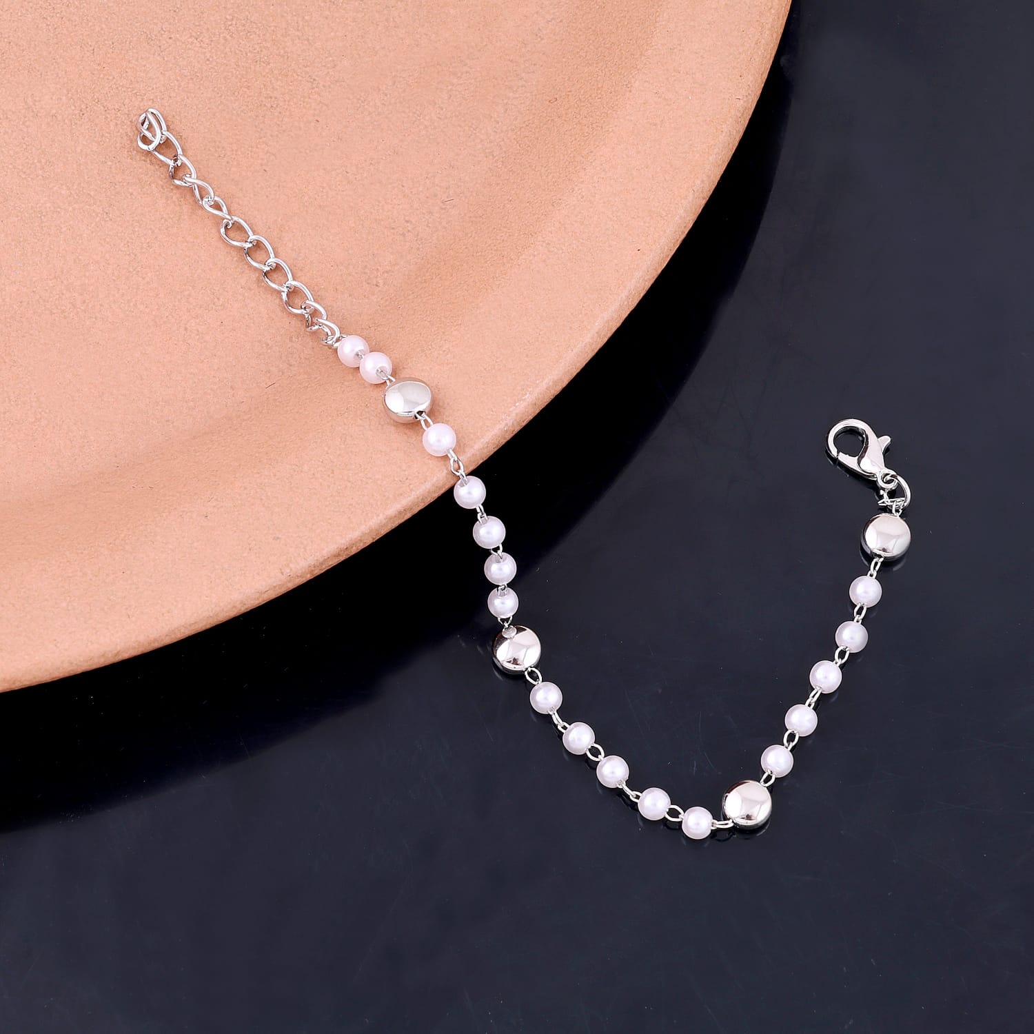 Silver Plated Tiny Pearl Disc Chain Bracelet